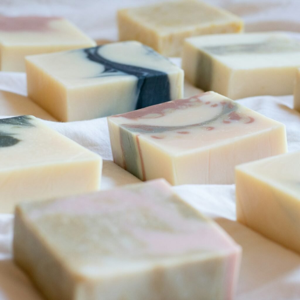 a group of bar soaps