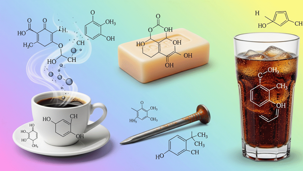 Chemistry of everyday life, Everyday chemistry, chemistry of soaps, coffee, rusting in nails