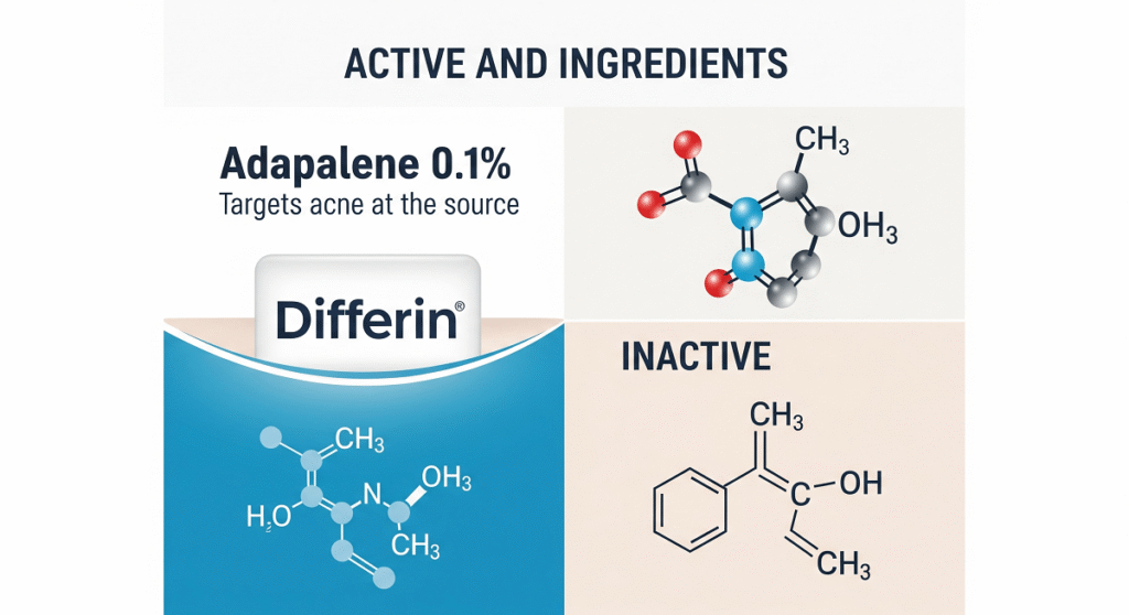 Chemical composition of main ingredients in differin acne treatment gel