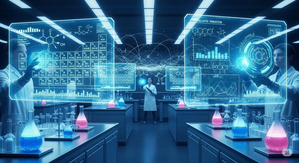 Futuristic digital chemistry lab, digital chemistry tools